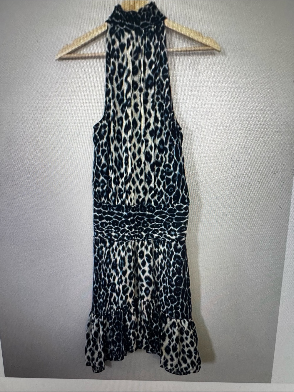 A.L.C. Sleeveless High-Neck Leopard Midi Dress in Black and Cream